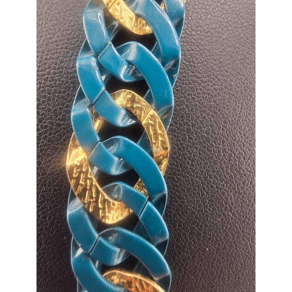 Vintage Napier Necklace Teal Gold Tone Enamel Textured Curb Chain 20in